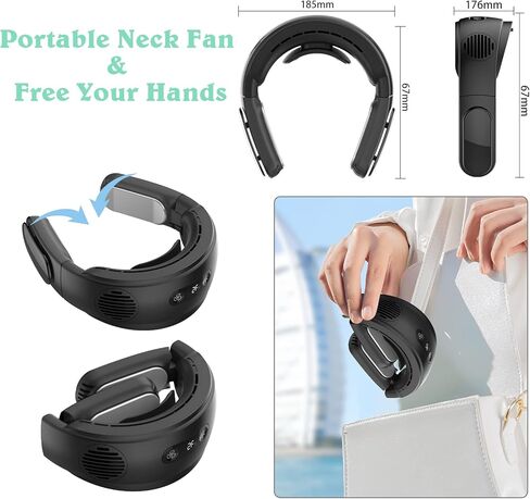 مروحة AMOVO المحمولة للرقبة بدون استخدام اليدين، مروحة مكيف هواء بدون شفرات، بطارية 5000 مللي أمبير في الساعة، مروحة USB قابلة لإعادة الشحن، 3 مستويات للسرعة ودرجة الحرارة قابلة للتعديل، مروحة شخصية يمكن ارتداؤها للتبريد (مروحة تبريد، أزرق) in Kuwait