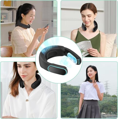 مروحة AMOVO المحمولة للرقبة بدون استخدام اليدين، مروحة مكيف هواء بدون شفرات، بطارية 5000 مللي أمبير في الساعة، مروحة USB قابلة لإعادة الشحن، 3 مستويات للسرعة ودرجة الحرارة قابلة للتعديل، مروحة شخصية يمكن ارتداؤها للتبريد (مروحة تبريد، أزرق) in Kuwait