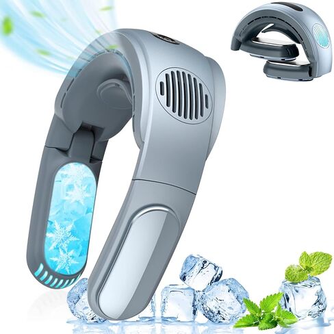 مروحة AMOVO المحمولة للرقبة بدون استخدام اليدين، مروحة مكيف هواء بدون شفرات، بطارية 5000 مللي أمبير في الساعة، مروحة USB قابلة لإعادة الشحن، 3 مستويات للسرعة ودرجة الحرارة قابلة للتعديل، مروحة شخصية يمكن ارتداؤها للتبريد (مروحة تبريد، أزرق) in Kuwait