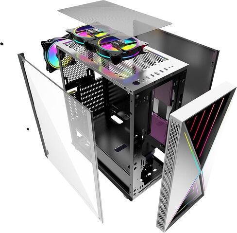 Bgears b-BlackWidow-RGB White Gaming PC ATX case, Special Ripple Effect ARGB Front Panel, Tempered Glass Side. 2 x USB3.0, 3 x PWM 120mm ARGB Fans, Fan Controller with Remote, Support up to EATX Board in Saudi Arabia