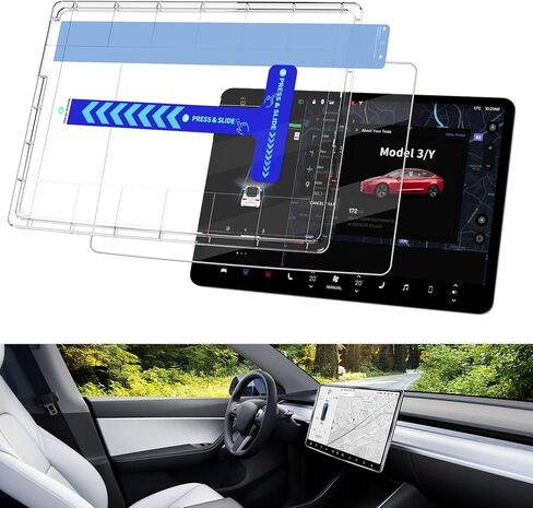واقي شاشة من الزجاج المقوى مضاد للوهج من FUGTBLESS لطراز Tesla Y، واقي شاشة موديل 3 مع مجموعة محاذاة غرفة الغبار بدون ملحقات Tesla Model 3 / Y in Kuwait