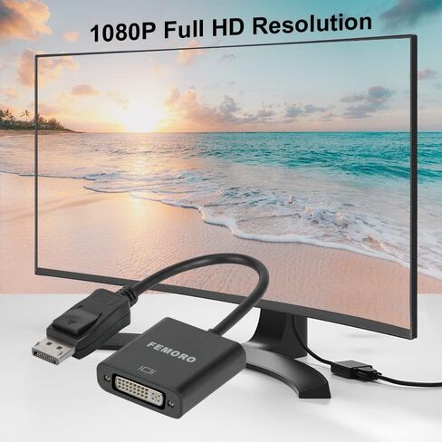 محول FEMORO DisplayPort إلى DVI 5 حزم، محول Display Port DP إلى DVI-I 1080P لجميع منافذ الكمبيوتر والكمبيوتر المحمول وسطح المكتب - أسود in Kuwait
