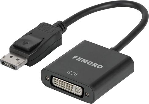محول FEMORO DisplayPort إلى DVI 5 حزم، محول Display Port DP إلى DVI-I 1080P لجميع منافذ الكمبيوتر والكمبيوتر المحمول وسطح المكتب - أسود in Kuwait