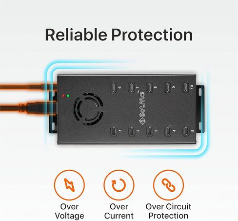 سوتما موزع USB C 2.0 بـ10 منافذ - موزع USB نوع C متعدد المنافذ - موسع USB C يعمل بالطاقة للتعدين - موزع طاقة كبير USB C مع محول طاقة 12 فولت 10 امبير ومصابيح LED ودعامة تثبيت - اسود in Kuwait