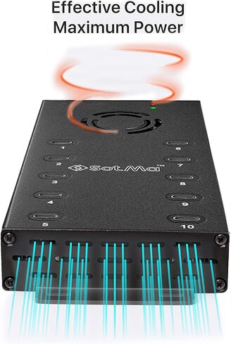 سوتما موزع USB C 2.0 بـ10 منافذ - موزع USB نوع C متعدد المنافذ - موسع USB C يعمل بالطاقة للتعدين - موزع طاقة كبير USB C مع محول طاقة 12 فولت 10 امبير ومصابيح LED ودعامة تثبيت - اسود in Kuwait