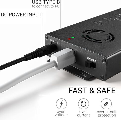 سوتما موزع USB C 2.0 بـ10 منافذ - موزع USB نوع C متعدد المنافذ - موسع USB C يعمل بالطاقة للتعدين - موزع طاقة كبير USB C مع محول طاقة 12 فولت 10 امبير ومصابيح LED ودعامة تثبيت - اسود in Kuwait