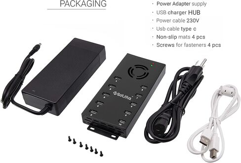 سوتما موزع USB C 2.0 بـ10 منافذ - موزع USB نوع C متعدد المنافذ - موسع USB C يعمل بالطاقة للتعدين - موزع طاقة كبير USB C مع محول طاقة 12 فولت 10 امبير ومصابيح LED ودعامة تثبيت - اسود in Kuwait