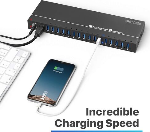 موزع USB لحماية متعددة الأمان - محور USB 3.0 يعمل بـ 16 منفذًا مع محول تيار متردد (12 فولت / 10 أمبير) - محور USB 3.0 من الألومنيوم مزود بمصابيح LED - سرعة عالية - محور لأجهزة متعددة - محور USB 3.0 يعمل بالطاقة in Kuwait