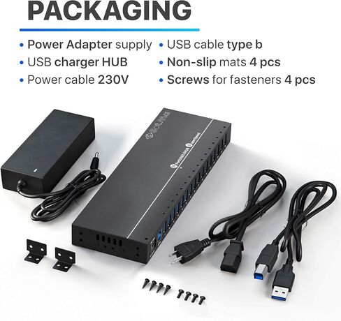 موزع USB لحماية متعددة الأمان - محور USB 3.0 يعمل بـ 16 منفذًا مع محول تيار متردد (12 فولت / 10 أمبير) - محور USB 3.0 من الألومنيوم مزود بمصابيح LED - سرعة عالية - محور لأجهزة متعددة - محور USB 3.0 يعمل بالطاقة in Kuwait