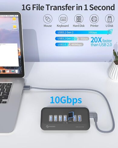 PHIXERO USB Port Hub 10Gbps, 4 Ports USB 3.1 Hub, High-Speed USB 3.2 Gen 2 Portable USB Splitter, USB Hub for Laptop, PC, iMac, MacBook, Playstation, Xbox in Kuwait