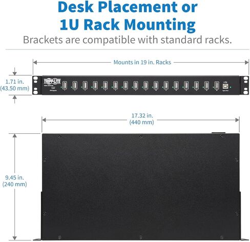 تريب لايت 16 منفذ USB لمزامنة الشحن والكمبيوتر اللوحي والهواتف الذكية iPad/iPhone Rackmount TAA (U280-016-RM)، أسود in Kuwait