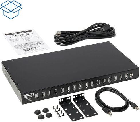 تريب لايت 16 منفذ USB لمزامنة الشحن والكمبيوتر اللوحي والهواتف الذكية iPad/iPhone Rackmount TAA (U280-016-RM)، أسود in Kuwait