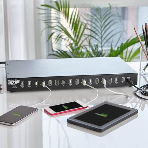 تريب لايت 16 منفذ USB لمزامنة الشحن والكمبيوتر اللوحي والهواتف الذكية iPad/iPhone Rackmount TAA (U280-016-RM)، أسود in Kuwait