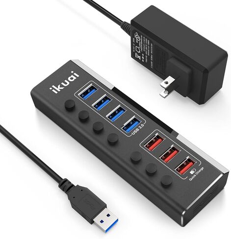 موزع USB 3.0 يعمل، موزع منافذ USB متعدد 5 منافذ ikuai، محور USB 3، موسع منفذ USB محمول عالي السرعة، يدعم الشحن، محول طاقة 24 وات لأجهزة الكمبيوتر المحمول والكمبيوتر الشخصي (RSW-A35B) in Kuwait