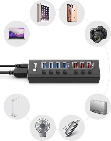موزع USB 3.0 يعمل، موزع منافذ USB متعدد 5 منافذ ikuai، محور USB 3، موسع منفذ USB محمول عالي السرعة، يدعم الشحن، محول طاقة 24 وات لأجهزة الكمبيوتر المحمول والكمبيوتر الشخصي (RSW-A35B) in Kuwait