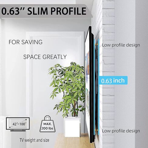 Gibbon Mounts Fixed TV Wall Mounts- Low Profile TV Bracket Mounts for Most 42-100" LED/LCD Flat Screen TVs, 0.63''Ultra Slim, Max.VESA 800X600, Up to 220lbs Capacity in Kuwait