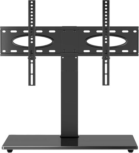 قاعدة حامل تلفزيون دوارة عالمية من TAVR لتلفزيونات LCD LED مسطحة/منحنية مقاس 37-75 بوصة - حامل تثبيت على سطح الطاولة قابل للتعديل مع قاعدة من الزجاج المقسى، بحد أقصى 600 × 400 مم، يتحمل ما يصل إلى 110 رطل، أسود in Kuwait