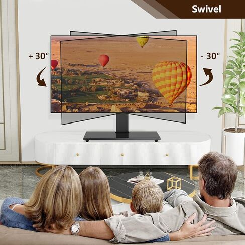 قاعدة حامل تلفزيون دوارة عالمية من TAVR لتلفزيونات LCD LED مسطحة/منحنية مقاس 37-75 بوصة - حامل تثبيت على سطح الطاولة قابل للتعديل مع قاعدة من الزجاج المقسى، بحد أقصى 600 × 400 مم، يتحمل ما يصل إلى 110 رطل، أسود in Kuwait