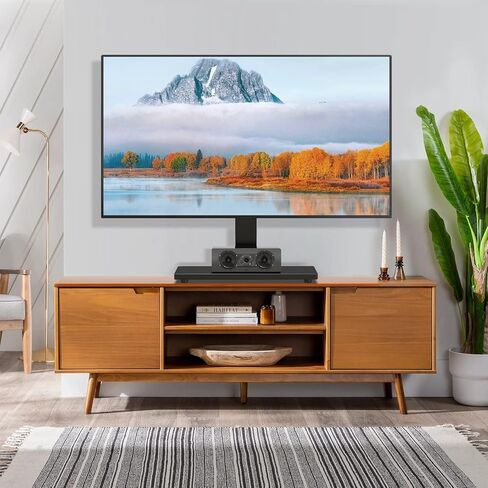 قاعدة حامل تلفزيون دوارة عالمية من TAVR لتلفزيونات LCD LED مسطحة/منحنية مقاس 37-75 بوصة - حامل تثبيت على سطح الطاولة قابل للتعديل مع قاعدة من الزجاج المقسى، بحد أقصى 600 × 400 مم، يتحمل ما يصل إلى 110 رطل، أسود in Kuwait