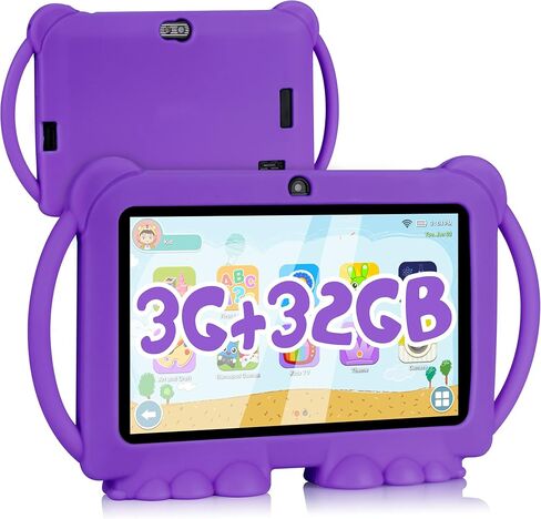 تابلت ATMPC للأطفال، تابلت 7 بوصة للأطفال، ذاكرة وصول عشوائي 32 جيجابايت، ذاكرة وصول عشوائي 3 جيجابايت، أندرويد 11.0 تابلت للأطفال الصغار مع 2.4 جيجا واي فاي، GMS، التحكم الأبوي، تطبيق تعليمي، كاميرا مزدوجة، حافظة مقاومة للصدمات، أرجواني in Kuwait