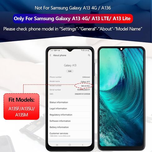 واي دبليو ال ار او ان جي شاشة LCD بديلة لجهاز سامسونج جالاكسي A13 شبكة الجيل الرابع 4G، مجموعة محول رقمي لشاشة اللمس لجوال سامسونج A13 LTE/ A13 لايت/ A135F A135U A135M مع مجموعة in Saudi Arabia