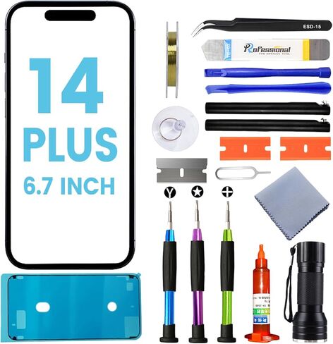 استبدال شاشة Tpyag لهاتف iPhone 14 Pro Max، استبدال زجاجي لهاتف iPhone 14 Pro Max 6.7 بوصة، طقم إصلاح الشاشة مع لاصق مقاوم للماء (بدون OLED ومحول رقمي يعمل باللمس) in Kuwait