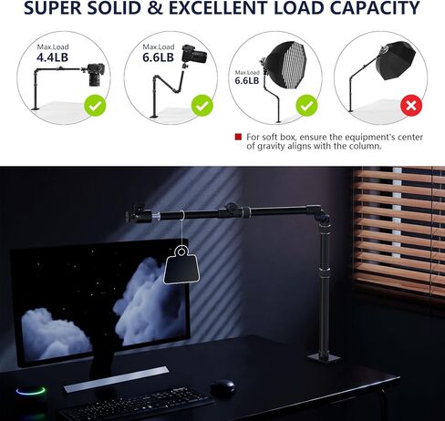 【جميع المعادن】ذراع سحري لسطح المكتب من RAUBAY، حامل مكتب للكاميرا العلوية، حامل إضاءة طاولة مع رأس كروي 1/4 بوصة، محول 3/8 بوصة و5/8 بوصة، مشبك C، ذراع ذراع قابل للسحب لكاميرات DSLR، وكاميرا الويب، والميكروفون، وجهاز العرض DMA01 in Kuwait