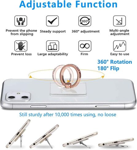 Cell Phone Ring Holder Stand 2 Packs, Glitter Diamond Phone Ring Finger Kickstand Universal 360 Degree Rotation,Transparent Phone Ring Grip Compatible with Various Mobile Phones in Kuwait