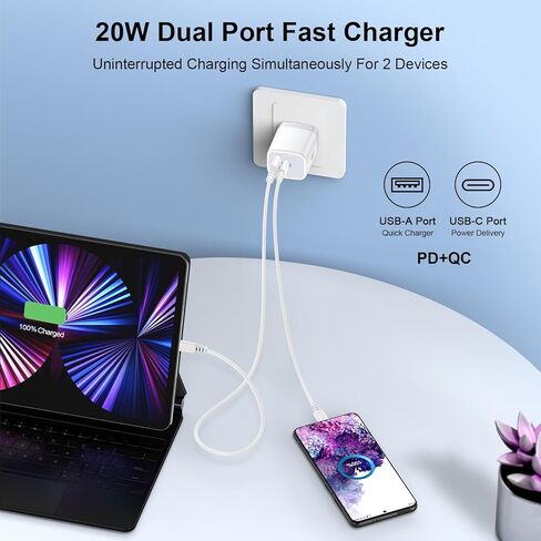 كتلة شاحن سريع USB C، شاحن حائط USB مزدوج المنفذ (عبوة من قطعتين) محول طاقة USB-C بقدرة 20 واط، كتلة شحن سريعة من النوع C لهواتف iPhone 15/15 Pro/15 Pro Max، وSamsung Galaxy S23/S22/S21، وGoogle Pixel 8 Pro /8/7 in Kuwait