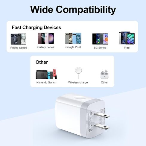 كتلة شاحن سريع USB C، شاحن حائط USB مزدوج المنفذ (عبوة من قطعتين) محول طاقة USB-C بقدرة 20 واط، كتلة شحن سريعة من النوع C لهواتف iPhone 15/15 Pro/15 Pro Max، وSamsung Galaxy S23/S22/S21، وGoogle Pixel 8 Pro /8/7 in Kuwait