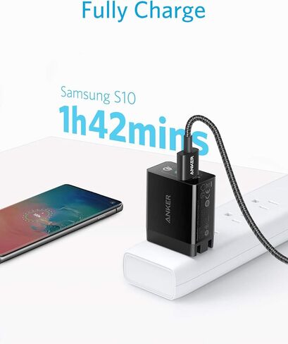 Quick Charge 3.0, Anker 18W Wall Charger (Quick Charge 2.0 Compatible) Powerport+ 1 for Wireless Charger, Galaxy S10e/S10/S9, Note 9/8, LG G7, iPhone and More (USB-A to USB-C Cable Included) in Kuwait