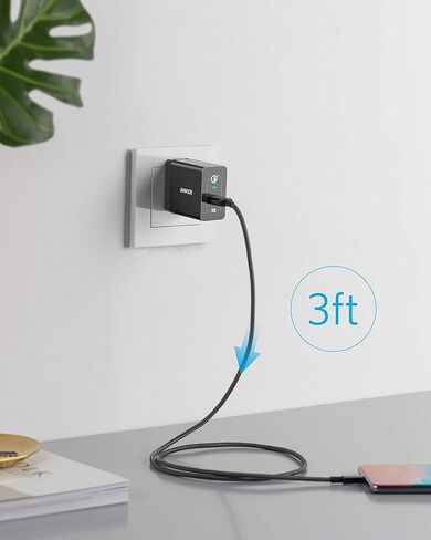 Quick Charge 3.0, Anker 18W Wall Charger (Quick Charge 2.0 Compatible) Powerport+ 1 for Wireless Charger, Galaxy S10e/S10/S9, Note 9/8, LG G7, iPhone and More (USB-A to USB-C Cable Included) in Kuwait
