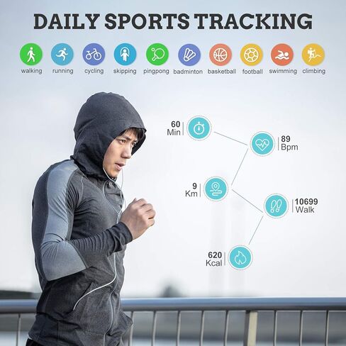 ساعة ذكية LIGE لنظام Android iOS، مكالمات بلوتوث، دردشة صوتية مع معدل ضربات القلب/مراقبة النوم، متتبع اللياقة البدنية، شاشة لمس كاملة IP67 مقاومة للماء من الفولاذ المقاوم للصدأ للرجال in Kuwait