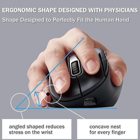 ELECOM EX-G PRO Ergonomic Mouse, Multi-Device Bluetooth or Wireless USB, Silent Click 8 Button, 1000/2000 DPI, Rechargeable, High-Speed Scroll Tilt, for Windows, macOS, Laptop, PC, Tablet (Medium) in Saudi Arabia