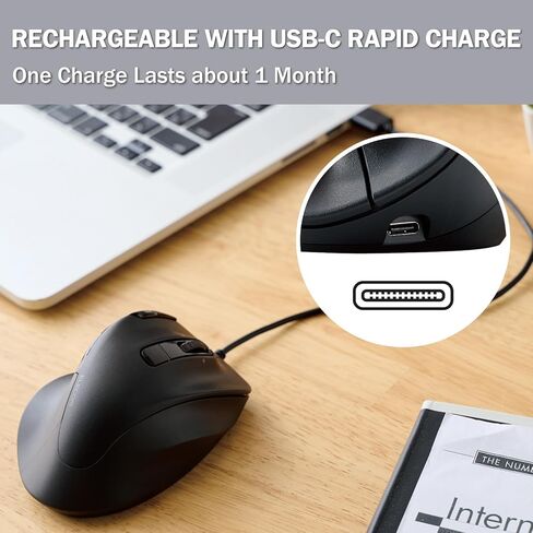 ELECOM EX-G PRO Ergonomic Mouse, Multi-Device Bluetooth or Wireless USB, Silent Click 8 Button, 1000/2000 DPI, Rechargeable, High-Speed Scroll Tilt, for Windows, macOS, Laptop, PC, Tablet (Medium) in Saudi Arabia