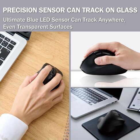 ELECOM EX-G PRO Ergonomic Mouse, Multi-Device Bluetooth or Wireless USB, Silent Click 8 Button, 1000/2000 DPI, Rechargeable, High-Speed Scroll Tilt, for Windows, macOS, Laptop, PC, Tablet (Medium) in Saudi Arabia