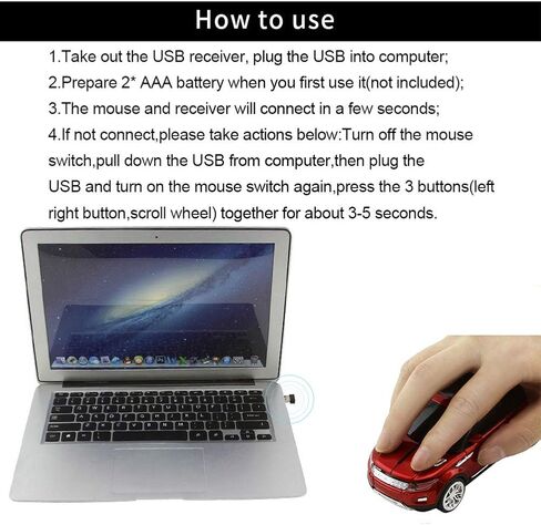 CHUYI Cool SUV Car Shaped Wireless Mouse 1600 DPI Optical Cordless Mice with USB Receiver for Office School Travel for PC Computer Laptop Gift (Red-1 Pack) in Saudi Arabia