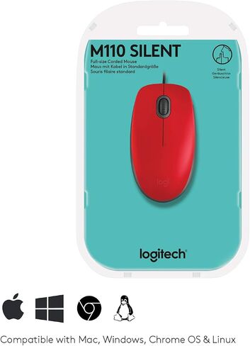 Logitech M110 Wired USB Mouse, Silent Buttons, Comfortable Full-Size Use Design, Ambidextrous PC/Mac/Laptop - Grey in Kuwait