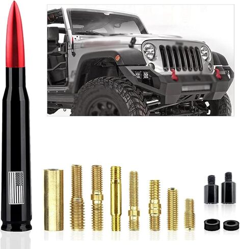 gunhunt 1 PC هوائي شاحنة سيارة بتصميم العلم الأمريكي، هوائي رصاصة لشاحنة السيارة، تصميم مضاد للسرقة يعزز صاري استبدال الإشارة لفورد F150 شيفروليه جيب (أحمر) in Kuwait