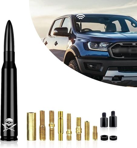 gunhunt 1 PC هوائي شاحنة سيارة بتصميم العلم الأمريكي، هوائي رصاصة لشاحنة السيارة، تصميم مضاد للسرقة يعزز صاري استبدال الإشارة لفورد F150 شيفروليه جيب (أحمر) in Kuwait