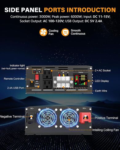 محولات طاقة 3000 واط، 12 فولت تيار مستمر إلى 110 فولت تيار متردد، محول طاقة لموجة جيبية نقية للسيارة in Kuwait