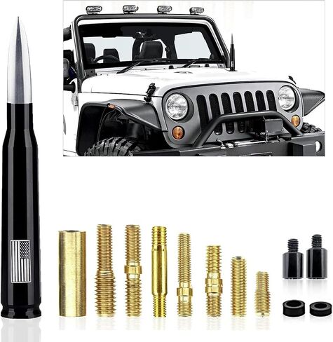 gunhunt 1 PC American Flag Design Car Truck Antenna, Car Truck Bullet Antenna, Anti-Theft Design Enhance Signal Replacement Mast for Ford F150 Chevrolet Jeep (Red) in Kuwait