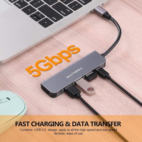 محول USB C لجهاز MacBook Pro، 5 في 1 usbc إلى Hdmi-متوافق (4k) Dongle، 100W PD، USB-C إلى USB 3. 0 منافذ (3) لأجهزة iPad Pro MacBook Pro وغيرها من نوع C in Kuwait