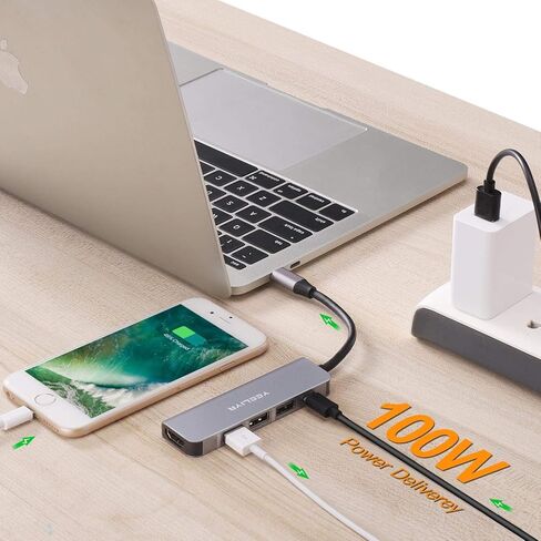 محول USB C لجهاز MacBook Pro، 5 في 1 usbc إلى Hdmi-متوافق (4k) Dongle، 100W PD، USB-C إلى USB 3. 0 منافذ (3) لأجهزة iPad Pro MacBook Pro وغيرها من نوع C in Kuwait