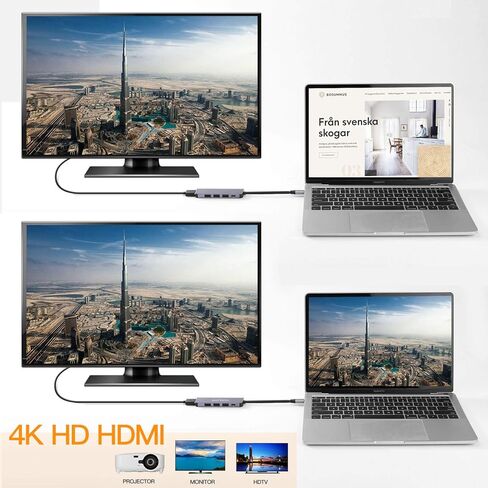 محول USB C لجهاز MacBook Pro، 5 في 1 usbc إلى Hdmi-متوافق (4k) Dongle، 100W PD، USB-C إلى USB 3. 0 منافذ (3) لأجهزة iPad Pro MacBook Pro وغيرها من نوع C in Kuwait