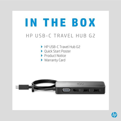 HP USB-C® Travel Hub G2 - Multi Port Dongle for Charging, Accessories, and Connecting an Extra Display - HDMI, VGA, and Two USB-A 3.0 Ports - Scalable Power with 45W, 65W, or 90W Adapter in Saudi Arabia