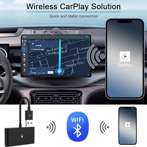 محول Carplay اللاسلكي، محول Carplay اللاسلكي للتوصيل والتشغيل متوافق مع موديلات سيارات Carplay السلكية من المصنع من عام 2015، دونجل Carplay اللاسلكي، أسود أنيق in Kuwait