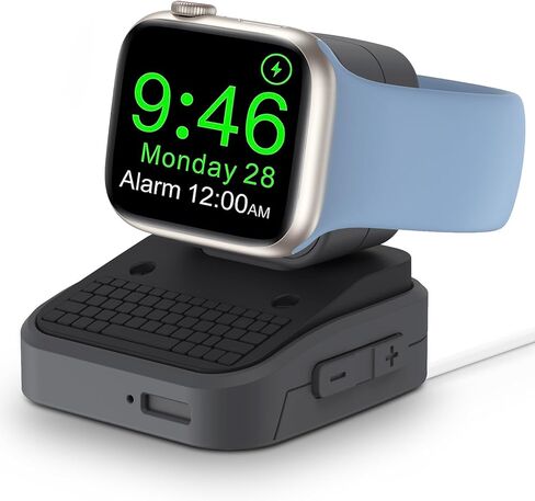 حامل شحن MAPUCE متوافق مع Apple Watch Ultra2/Ultra/9/8/7/6/5/4/3/2/1/SE (49 مم، 45 مم، 44 مم، 42 مم، 41 مم، 40 مم، 38 مم) - تصميم كلاسيكي متين مع دعم وضع Nightstand (أسود) in Kuwait