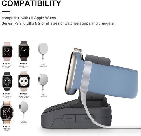 حامل شحن MAPUCE متوافق مع Apple Watch Ultra2/Ultra/9/8/7/6/5/4/3/2/1/SE (49 مم، 45 مم، 44 مم، 42 مم، 41 مم، 40 مم، 38 مم) - تصميم كلاسيكي متين مع دعم وضع Nightstand (أسود) in Kuwait