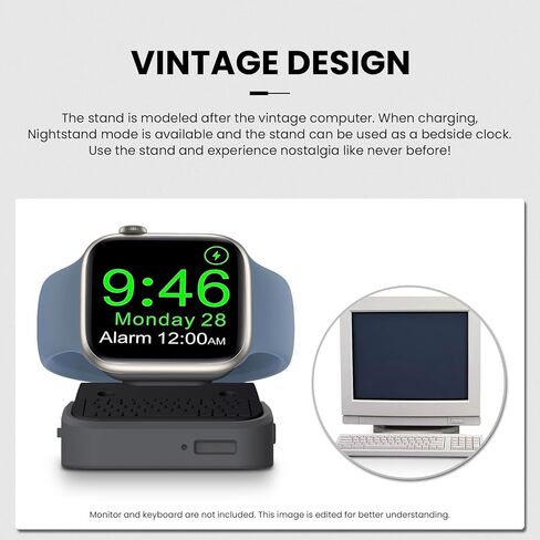 حامل شحن MAPUCE متوافق مع Apple Watch Ultra2/Ultra/9/8/7/6/5/4/3/2/1/SE (49 مم، 45 مم، 44 مم، 42 مم، 41 مم، 40 مم، 38 مم) - تصميم كلاسيكي متين مع دعم وضع Nightstand (أسود) in Kuwait